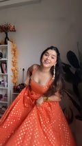 JUICY ORANGE COLOR JACQUARD ANARKALI GOWN