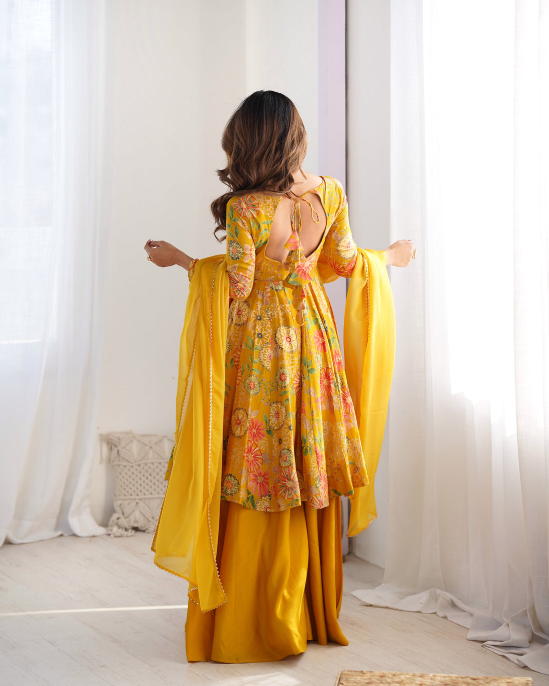 CANARY COLOR ROMAN SILK BASE PRINTED PLAZZO SUIT SET OF 3