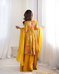 CANARY COLOR ROMAN SILK BASE PRINTED PLAZZO SUIT SET OF 3