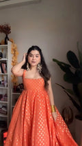 JUICY ORANGE COLOR JACQUARD ANARKALI GOWN
