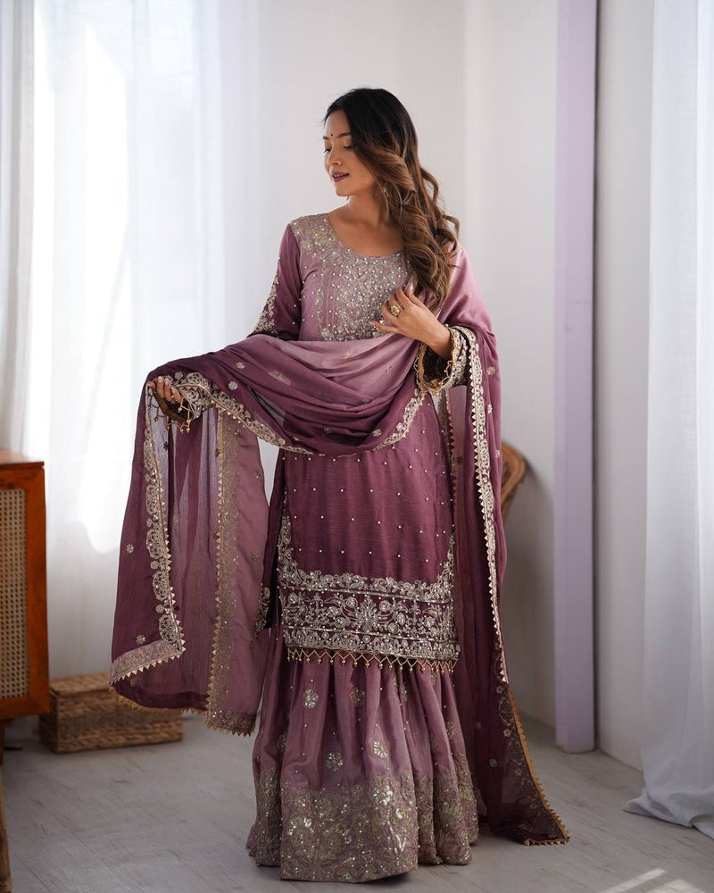 WILD PLUM COLOR GRACEFUL DUAL SHADED SHARARA SETS