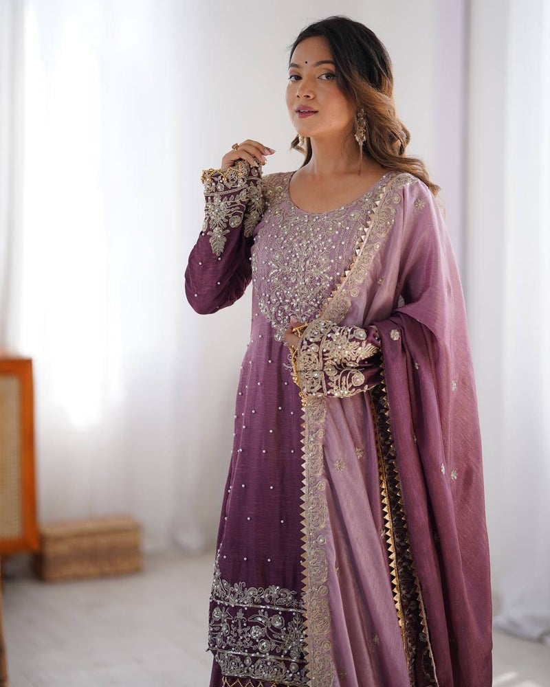 WILD PLUM COLOR GRACEFUL DUAL SHADED SHARARA SETS