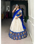 ROYAL BLUE COLOR CHEX WITH ZARI WEAVING WORK POLY COTTON PATTU LEHENGA CHOLI