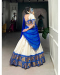 ROYAL BLUE COLOR CHEX WITH ZARI WEAVING WORK POLY COTTON PATTU LEHENGA CHOLI