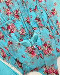 SKY BLUE FLORAL 3-LAYER GEORGETTE GOWN WITH DUPATTA