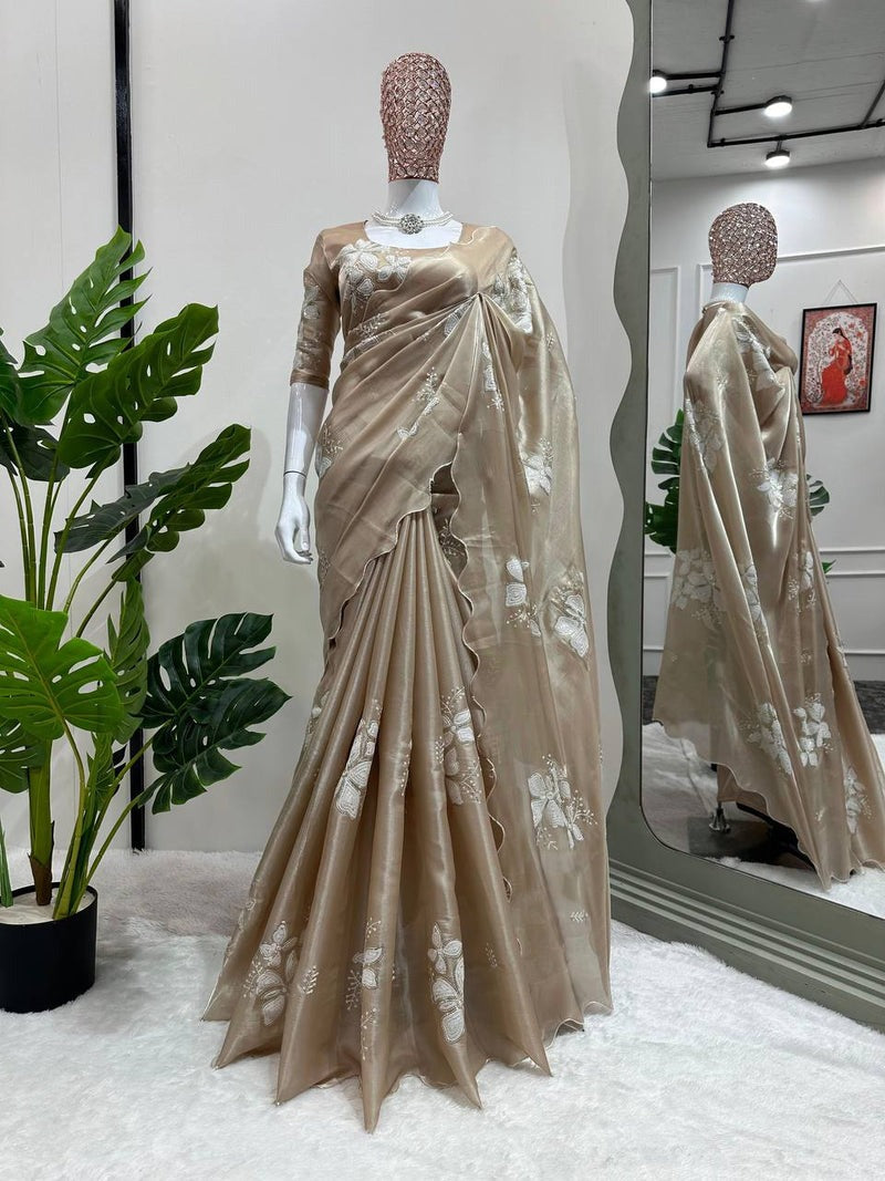 DESIGNER LOOK JIMMY CHOO FABRIC BASE EMBROIDERY SEQUNCE WORK SAREE