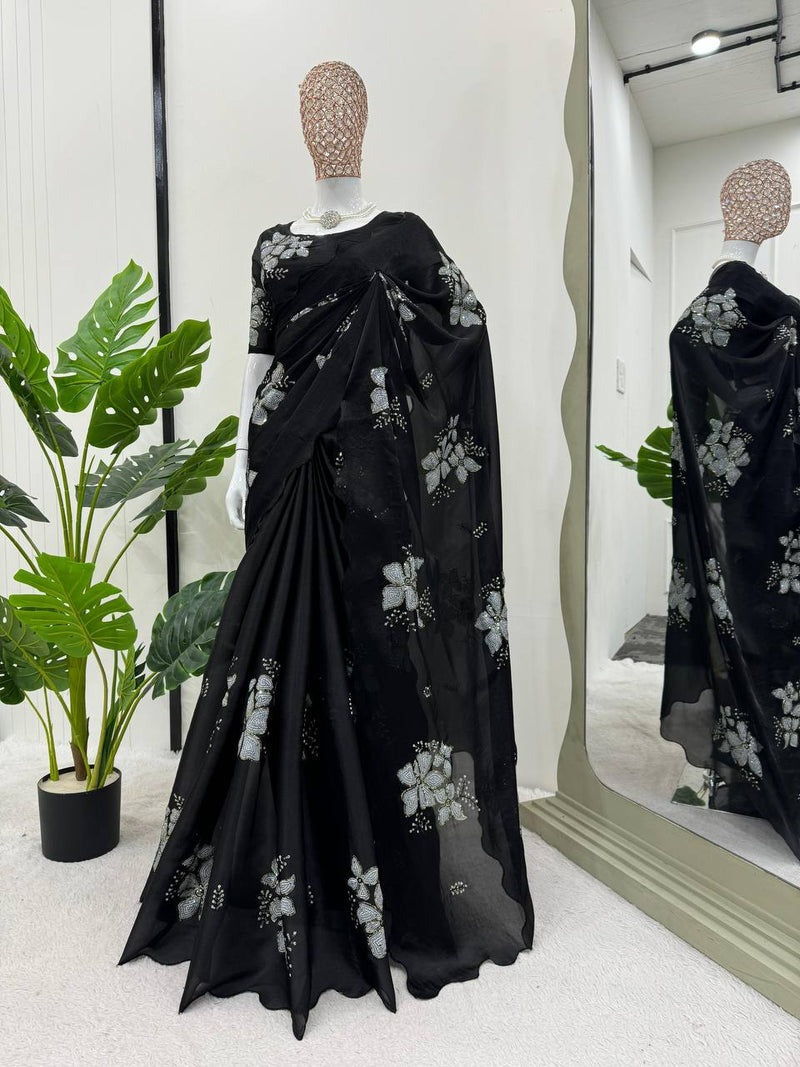 DESIGNER LOOK JIMMY CHOO FABRIC BASE EMBROIDERY SEQUNCE WORK SAREE