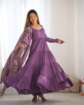 LAVENDER HEAVY ROMAN SILK CHANDERI ANARKALI SUIT SET