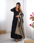 BLACK ROMAN SILK FOUR-LAYER ANARKALI GOWN SET