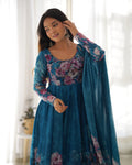LUXURIOUS TURKISH FLORAL PRINTED ORGANZA ANARKALI SUIT SET WITH DUPATTA