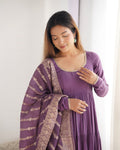 LAVENDER HEAVY ROMAN SILK CHANDERI ANARKALI SUIT SET