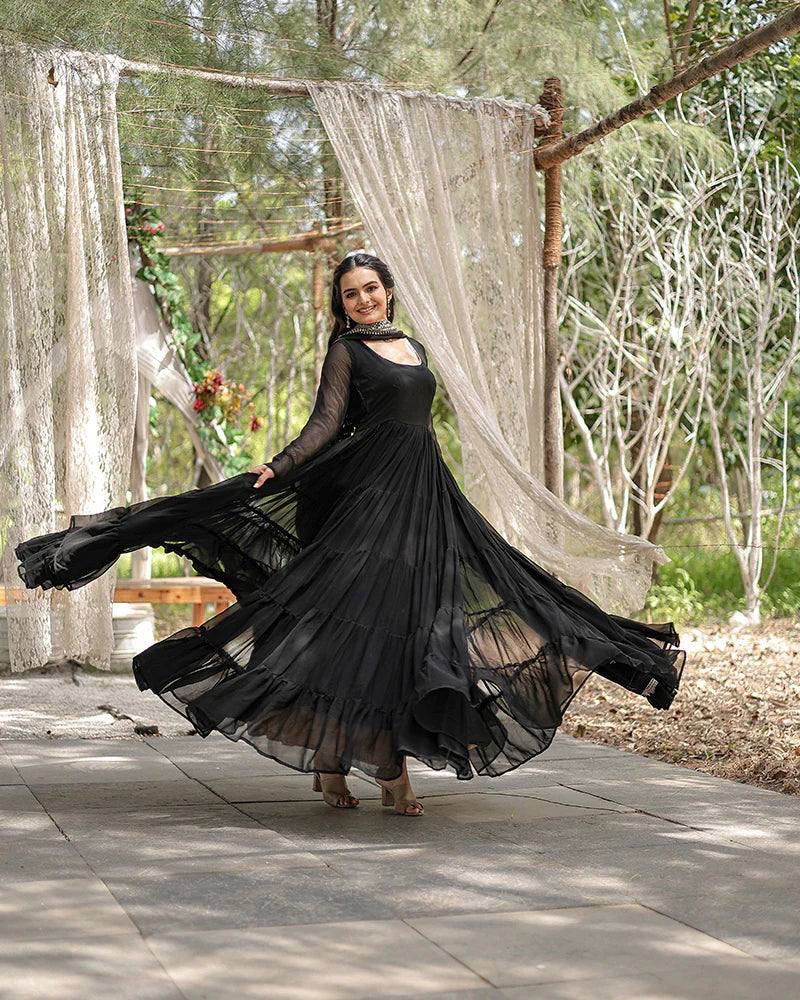 BLACK COLOR DESIGNER EMBROIDERED GOWN WITH DUPATTA