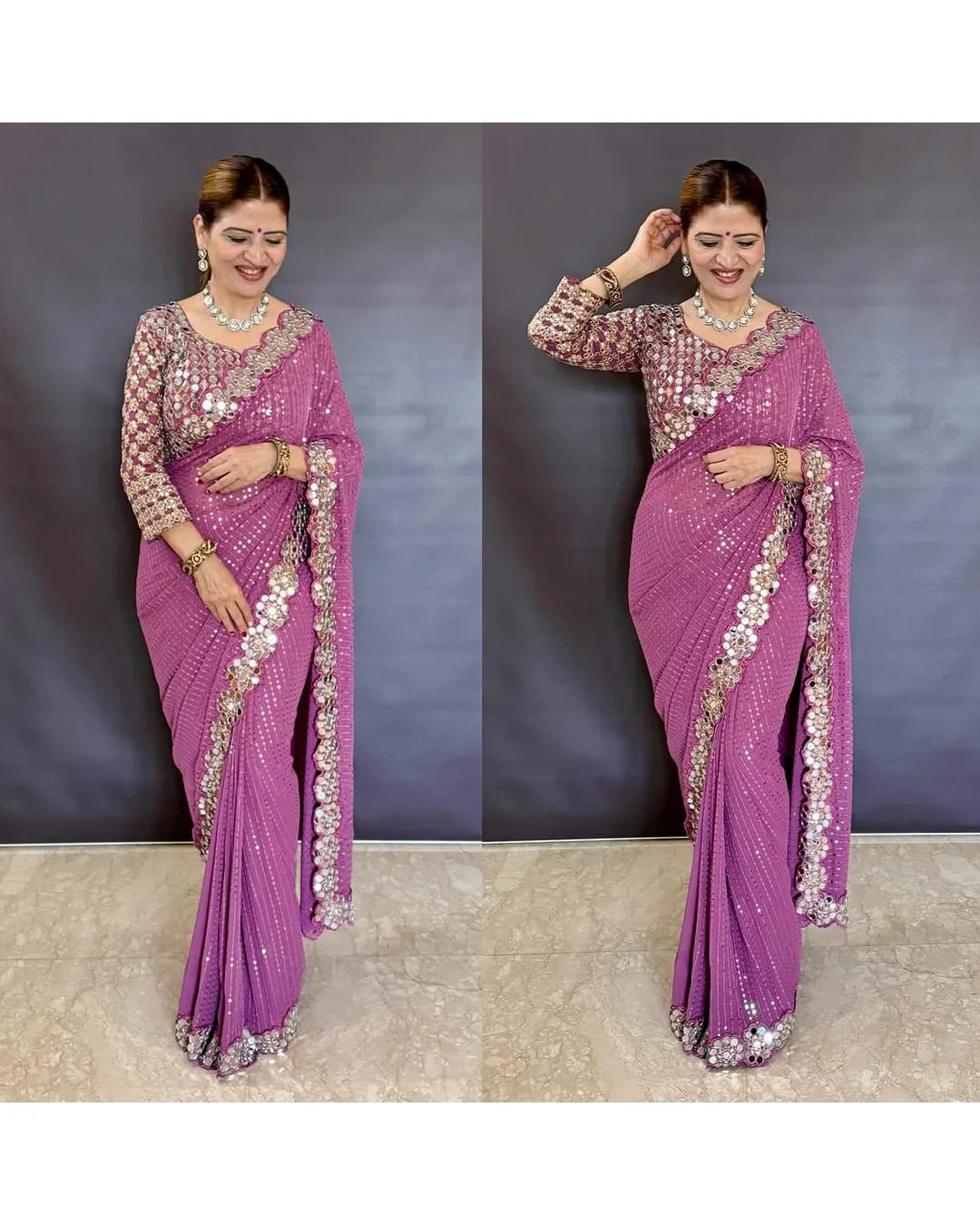 BOLLYWOOD BLOCKBUSTER ORIGINAL MIRROR WORK DESIGNER SAREE WITH BLOUSE