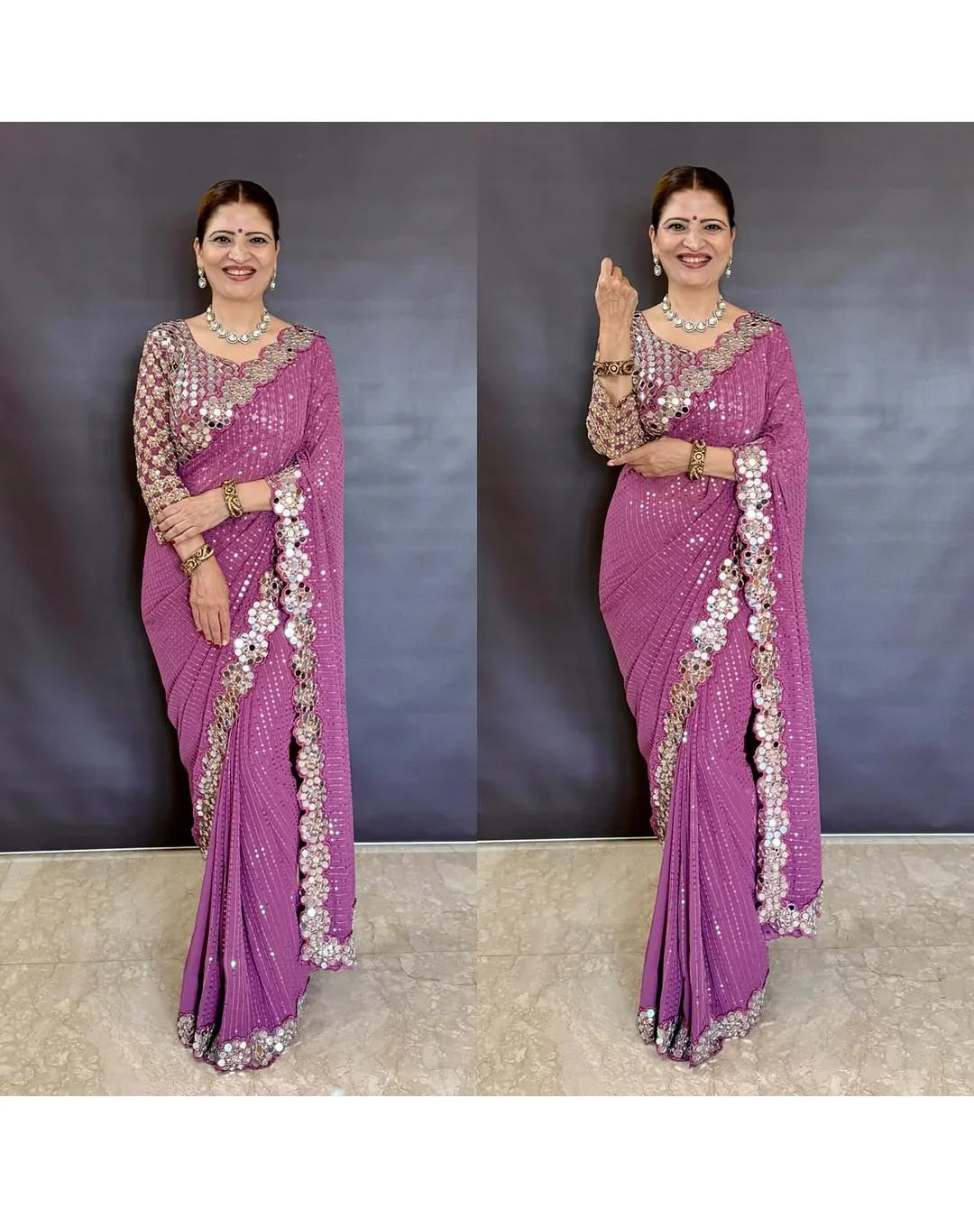 BOLLYWOOD BLOCKBUSTER ORIGINAL MIRROR WORK DESIGNER SAREE WITH BLOUSE
