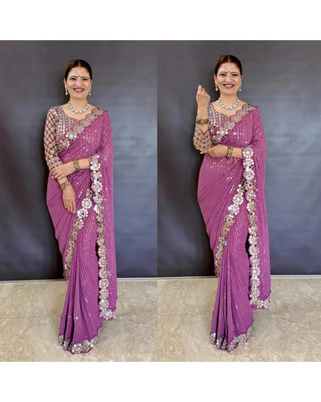 BOLLYWOOD BLOCKBUSTER ORIGINAL MIRROR WORK DESIGNER SAREE WITH BLOUSE