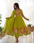 READY-TO-WEAR NEON YELLOW FLORAL ANARKALI WITH HANDWORK & DUPATTA