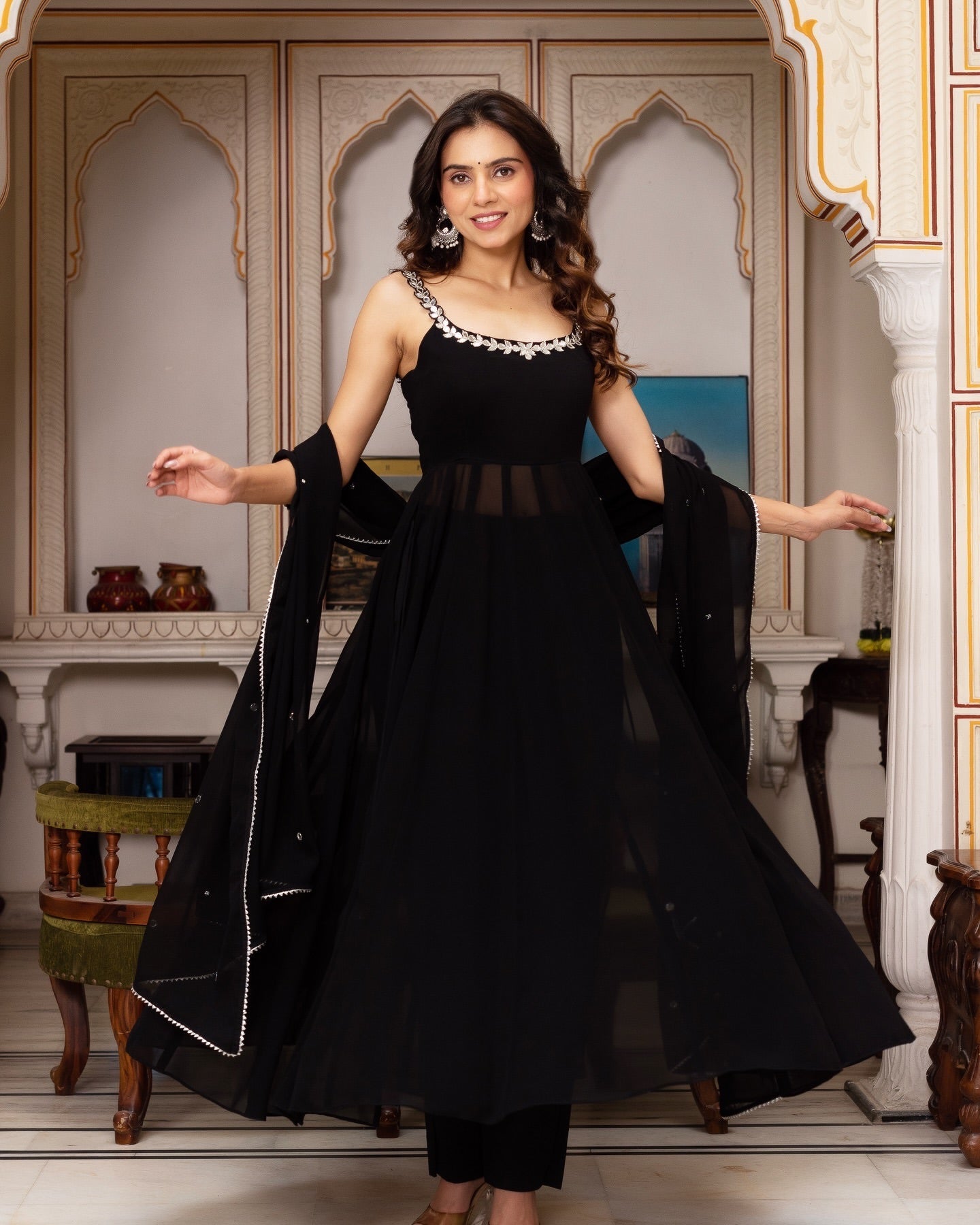 JET BLACK ANARKALI SUIT SET OF 3