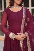 SOPHISTICATED MAROON ZARI SEQUINS EMBROIDERED GOWN