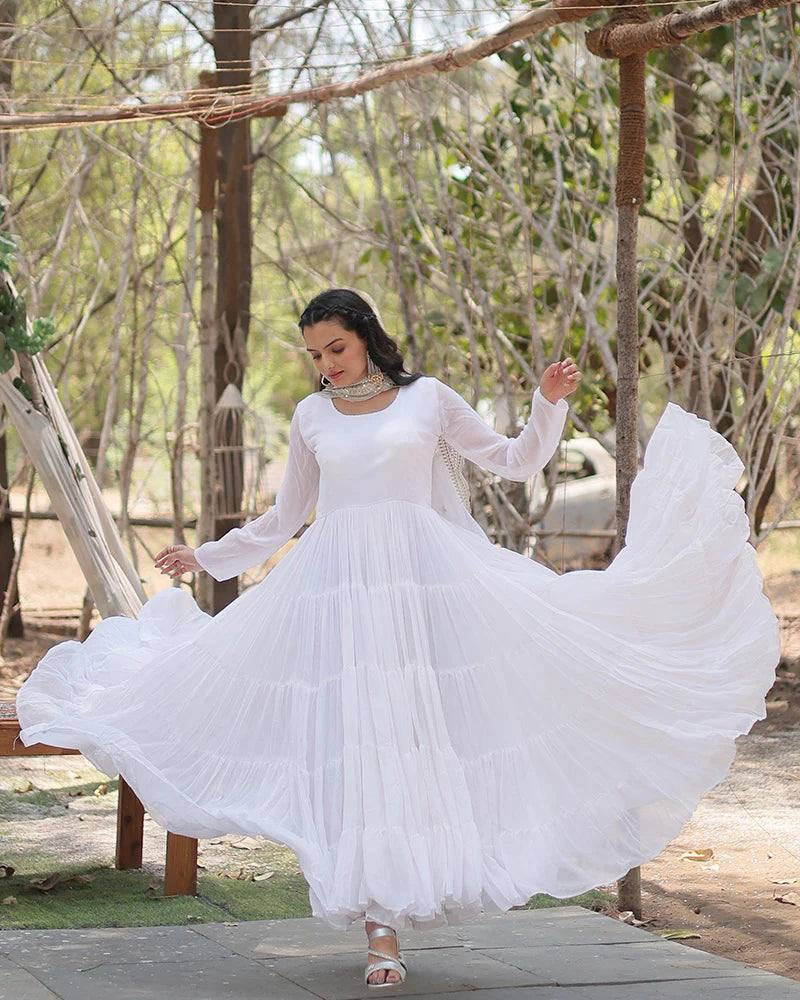 WHITE COLOR DESIGNER EMBROIDERED GOWN WITH DUPATTA