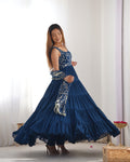 ELEGANT TEAL BLUE ANARKALI GOWN FOR SPECIAL OCCASIONS
