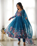LUXURIOUS TURKISH FLORAL PRINTED ORGANZA ANARKALI SUIT SET WITH DUPATTA