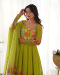 READY-TO-WEAR NEON YELLOW FLORAL ANARKALI WITH HANDWORK & DUPATTA