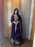 ANCHOR VISHWA PANDYA IN PURPLE COLOR FAUX BLOOMING RICH SEQUENCE EMBROIDERED GOWN