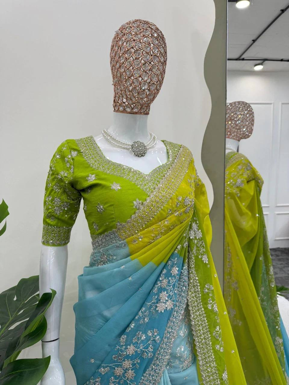 WEDDING WEAR TABBY SILK BASE HEAVY EMBROIDERY WORK SAREE