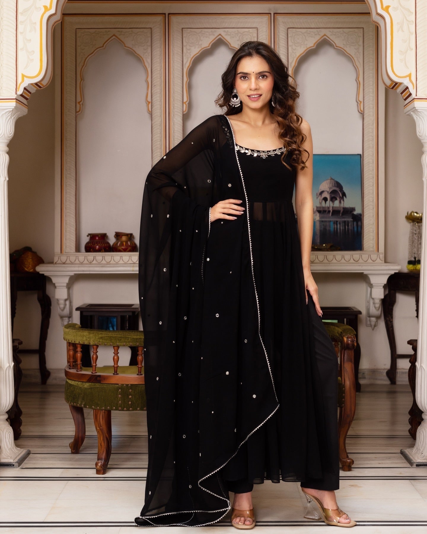 JET BLACK ANARKALI SUIT SET OF 3