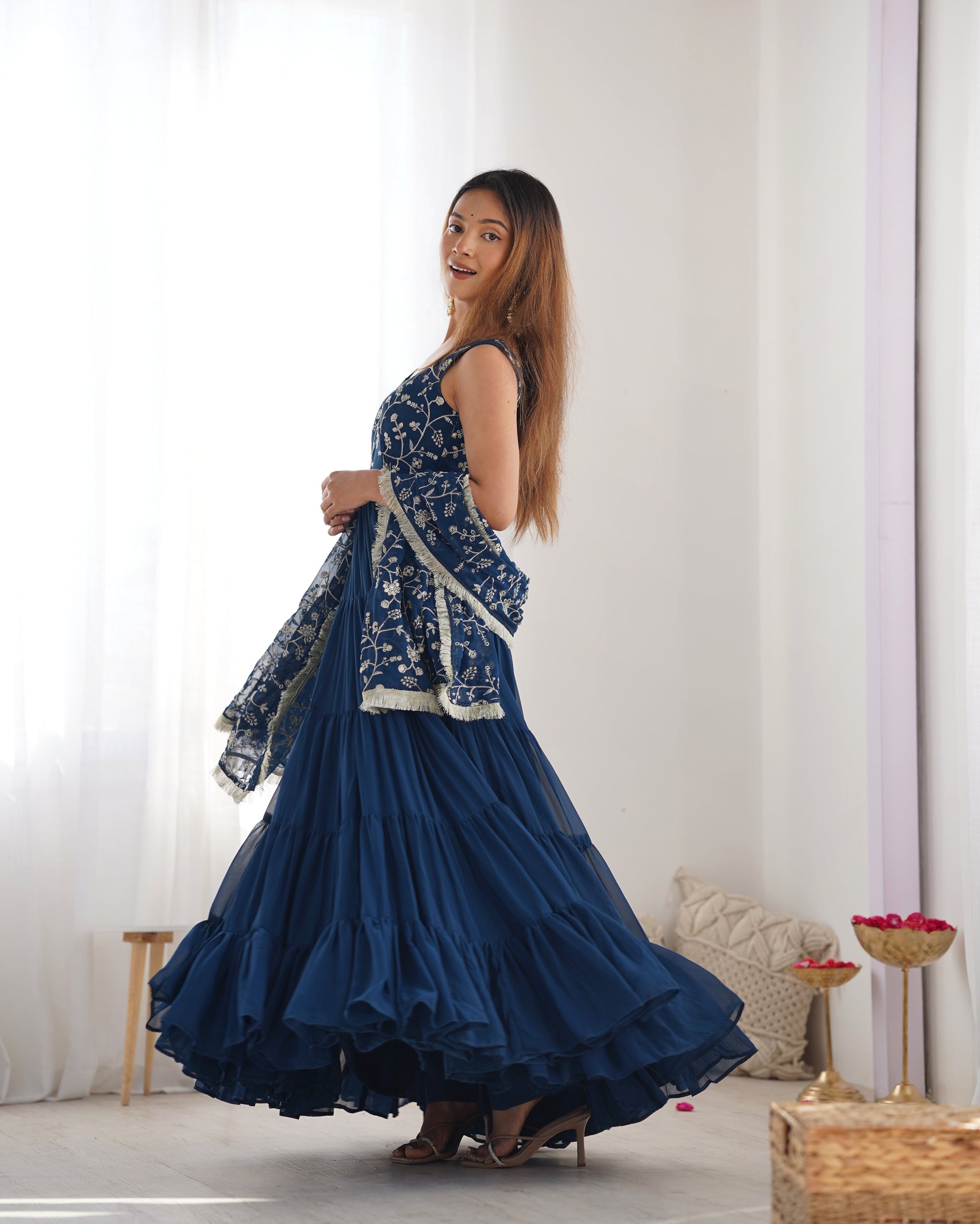 ELEGANT TEAL BLUE ANARKALI GOWN FOR SPECIAL OCCASIONS
