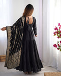 BLACK ROMAN SILK FOUR-LAYER ANARKALI GOWN SET