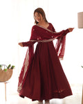 GIRLISH MAROON COLOR SILK BASE ANARKALI SUIT SET OF 3