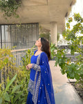 BLUE COLOR GEORGETTE BASE EMBROIDERED WORK SHARARA SUIT SET OF 3