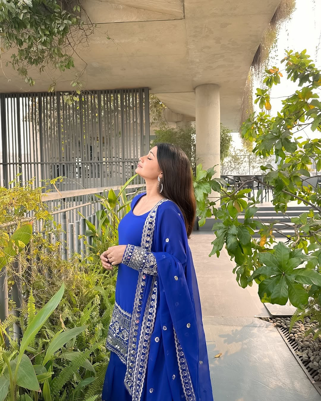 BLUE COLOR GEORGETTE BASE EMBROIDERED WORK SHARARA SUIT SET OF 3