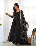 TIMELESS BLACK GEORGETTE GOWN ENSEMBLE LUXURIOUS EMBELLISHMENTS