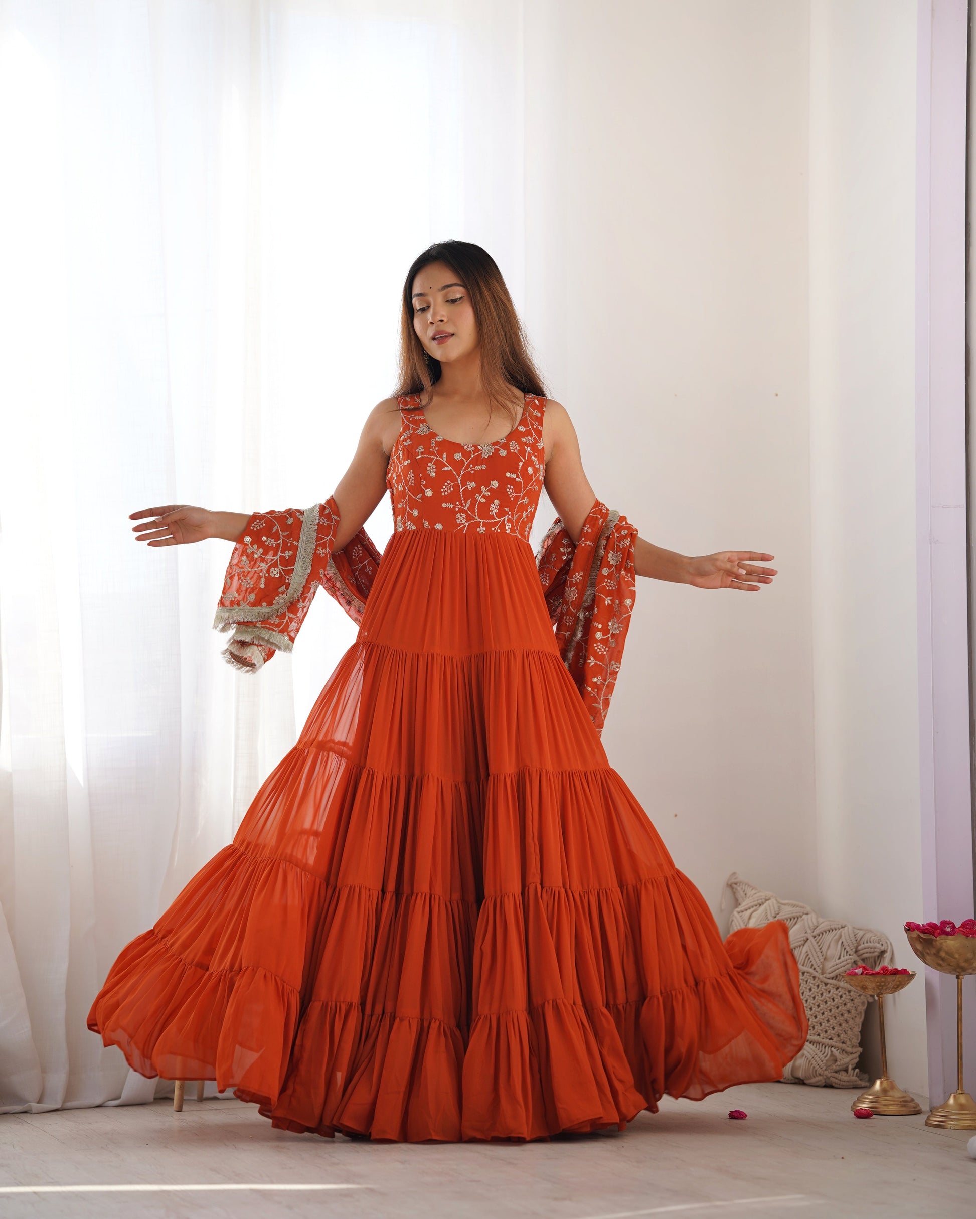 ELEGANT ORANGE ANARKALI SET FOR SPECIAL OCCASIONS