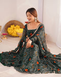 FLORAL GREEN COLOR BANDHANI PRINT SOFT CHIFFON THREE PIECE ANARKALI GOWN