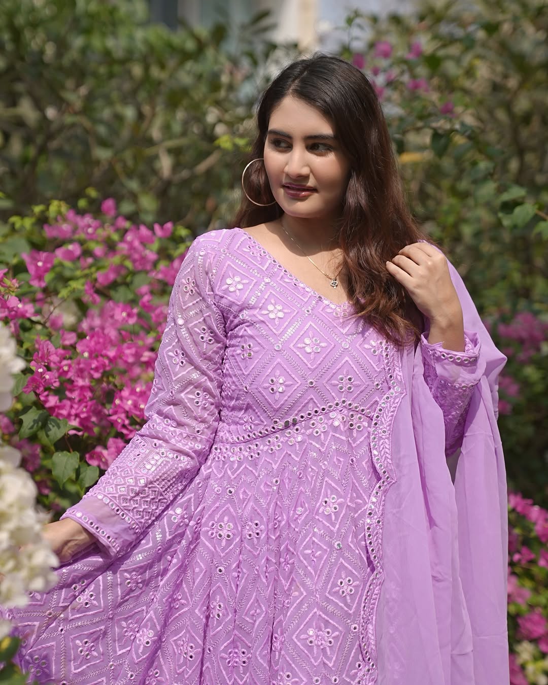 LUXURIOUS LAVENDER GEORGETTE ANARKALI SUIT SET WITH LAKHNAWI WORK