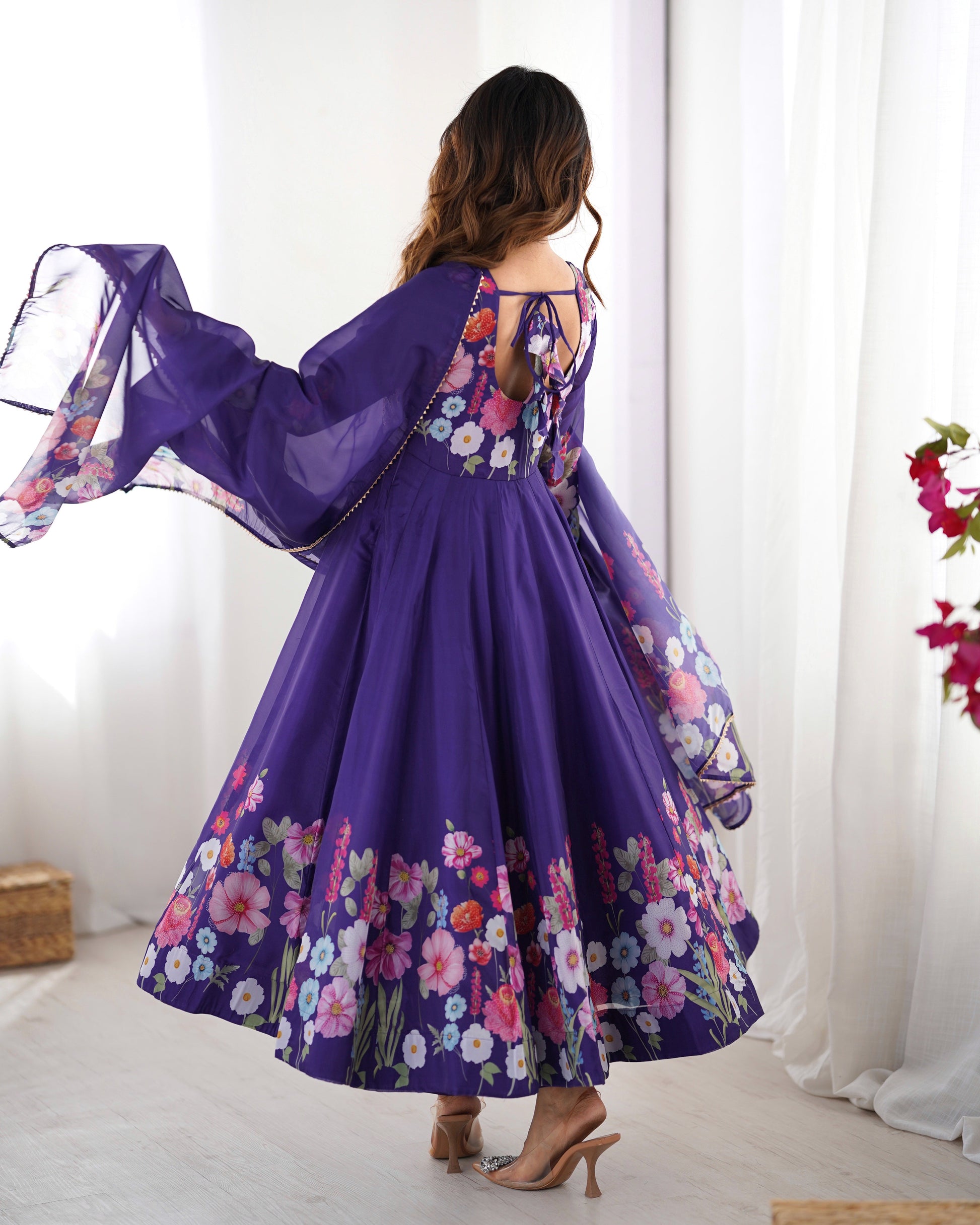 ROYAL PURPLE ORGANZA SILK ANARKALI SUIT SET