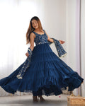 ELEGANT TEAL BLUE ANARKALI GOWN FOR SPECIAL OCCASIONS