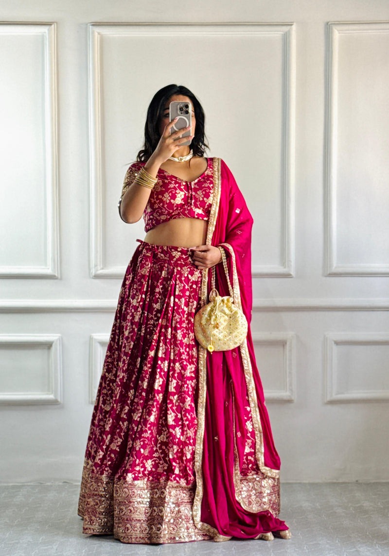 PURE VISCOS BANARASI SILK WITH HEAVY THREAD AND SEQUENCE WORK LEHENGA CHOLI