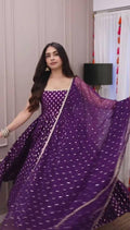 SHARMIN PANJAWANI PURPLE JACQUARD ANARKALI GOWN