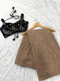 DESIGNER LOOK SEQUENCE WORKED BEIGE COLOR SAREE WITH BLACK COLOR BLOUSE