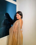 KRITIKA SINGH IN GOLDEN SOFT NET BEAUTIFUL DESIGNER SAREE