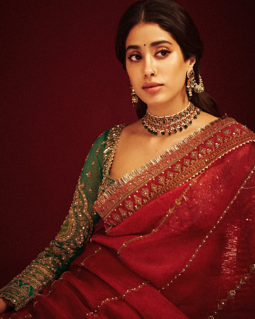 LAAL ISHQ JANHVI KAPOOR INSPIRED PREMIUM ORGANZA SAREE WITH BLOUSE