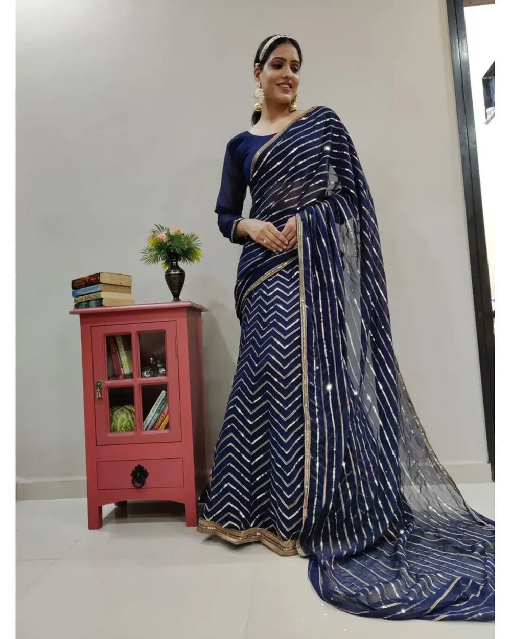 DESIGNER BLUE COLOR EMBROIDERY SOFT GEORGETTE LEHENGA SAREE