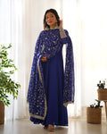 DAZZLING BLUE GEORGETTE GOWN SOPHISTICATED EMBROIDERED DETAIL