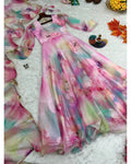 DESIGNER PINK COLOR ORGANZA SILK BASE DIGITAL PRINT WORK GOWN PANT WITH DUPATTA
