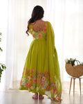 READY-TO-WEAR NEON YELLOW FLORAL ANARKALI WITH HANDWORK & DUPATTA