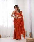 RUST COLOR FAUX GEORGETTE FANCY SHARARA SAREE